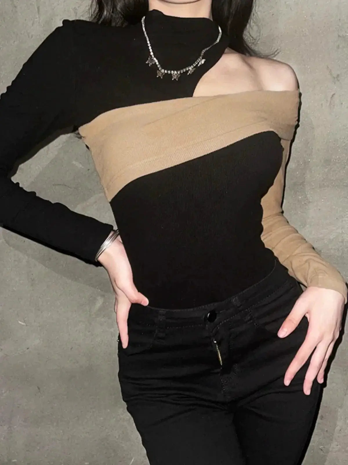 Weird Puss Splicing Long Sleeve Creative Street Style Shirt