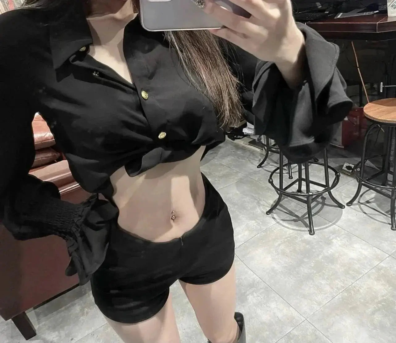 Korean Style Black Shirt Trendy Autumn Fashion Essential