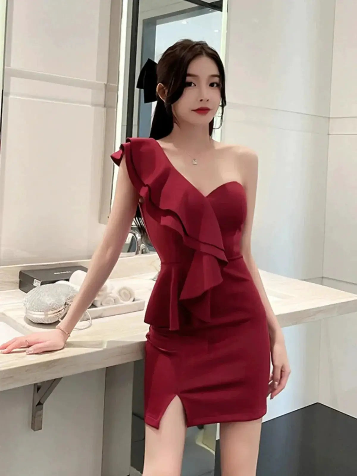 Korean V Neck Summer Dress Irregular Silhouette Elegance