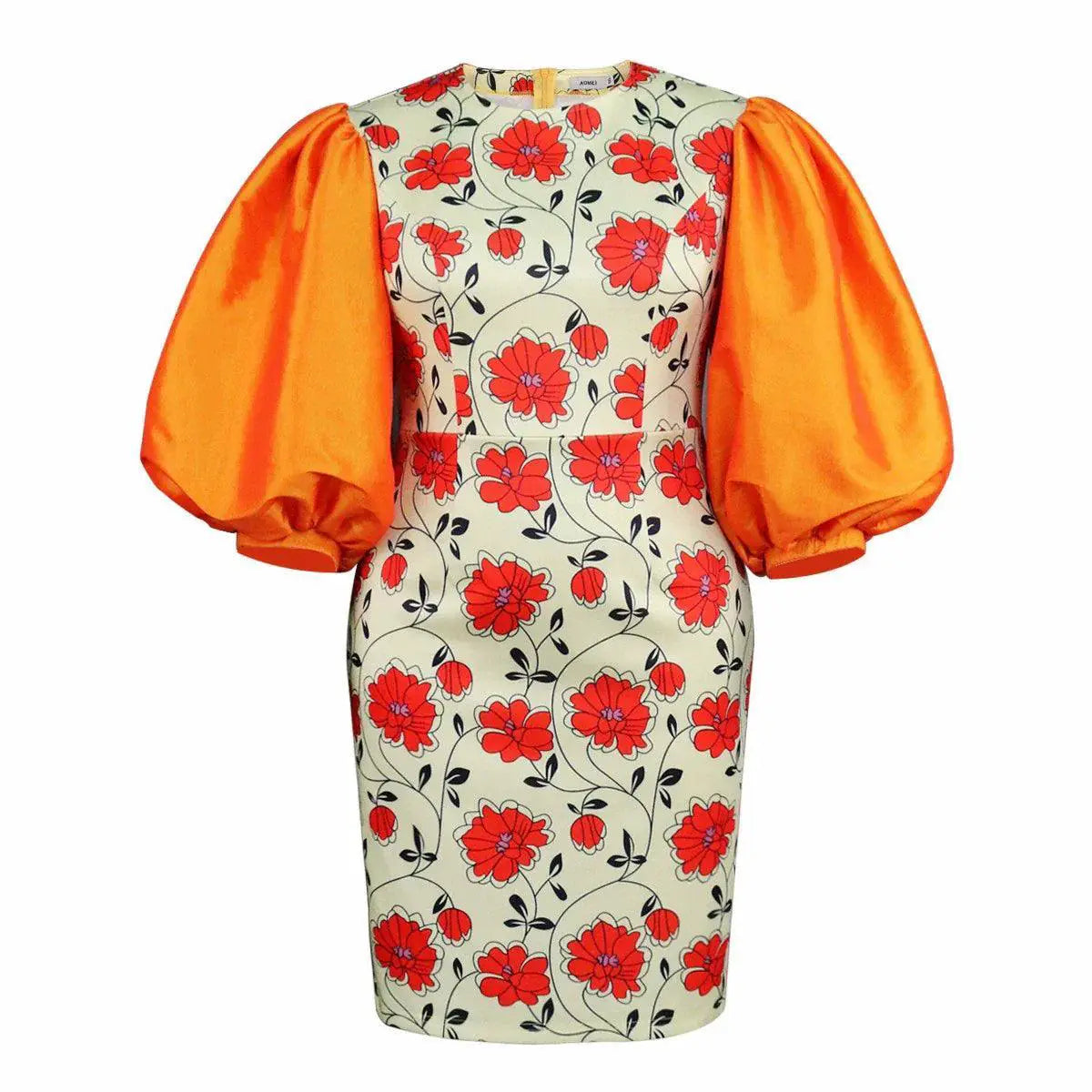 4XL Womens Printed Lantern Sleeve Dress Plus Size Fashion