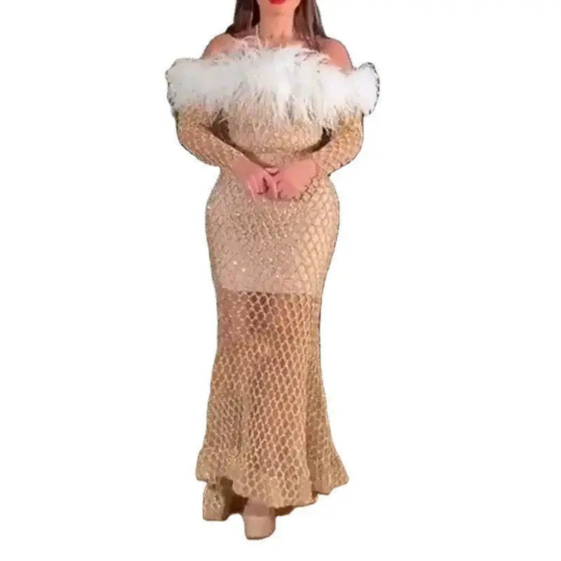 Lady Sequin Wrap Dress Sparkling Gown For Special Events