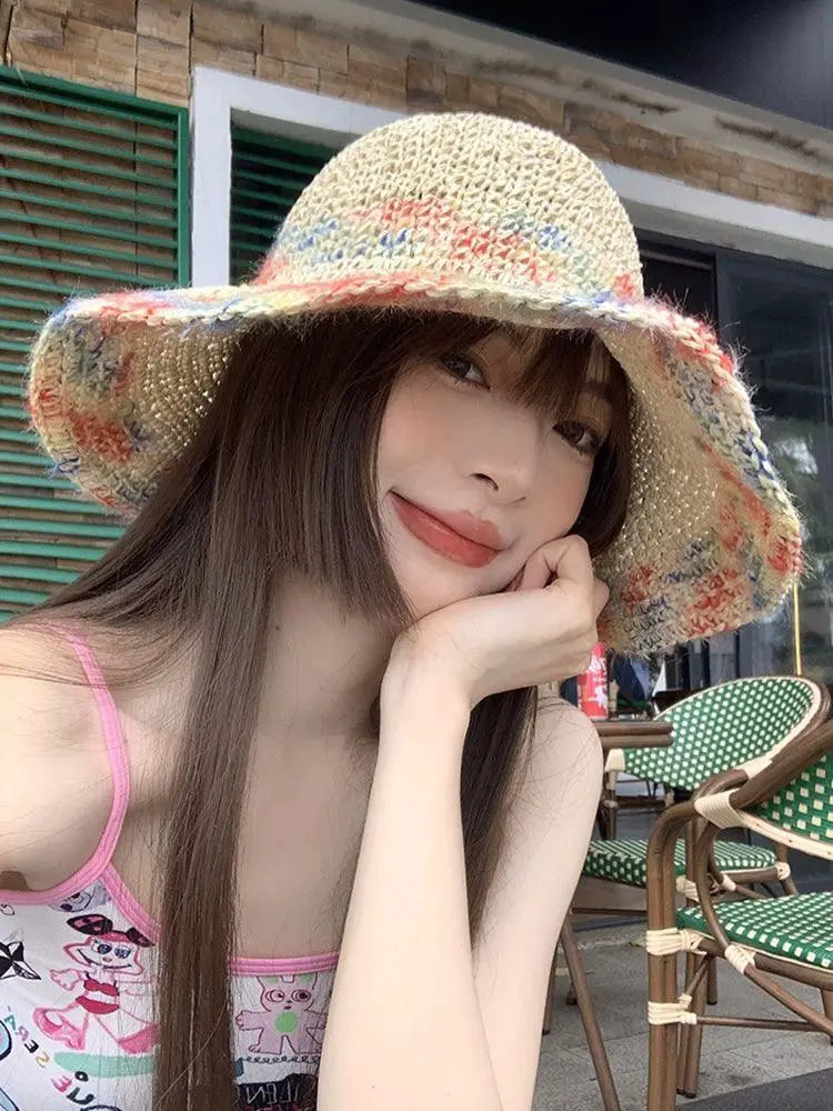 Color Woven Hollowed Womens Summer Seaside Straw Hat
