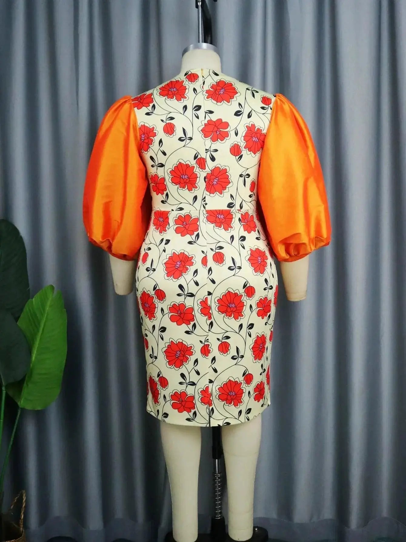 4XL Womens Printed Lantern Sleeve Dress Plus Size Fashion