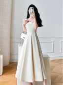 Slim White Suspender Dress: Korean Fashion Elegance