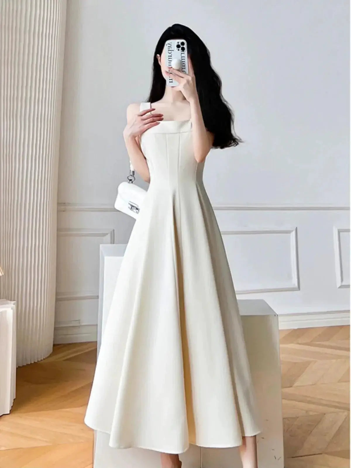 Slim White Suspender Dress Korean Fashion Elegance