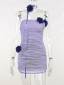 Floral Mesh Dress: 3D Flower Skirt & Scarf Set Elegance