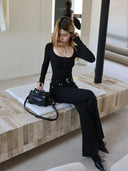 Knit Long Sleeve Blouse Stylish Button Detail Top For Autumn