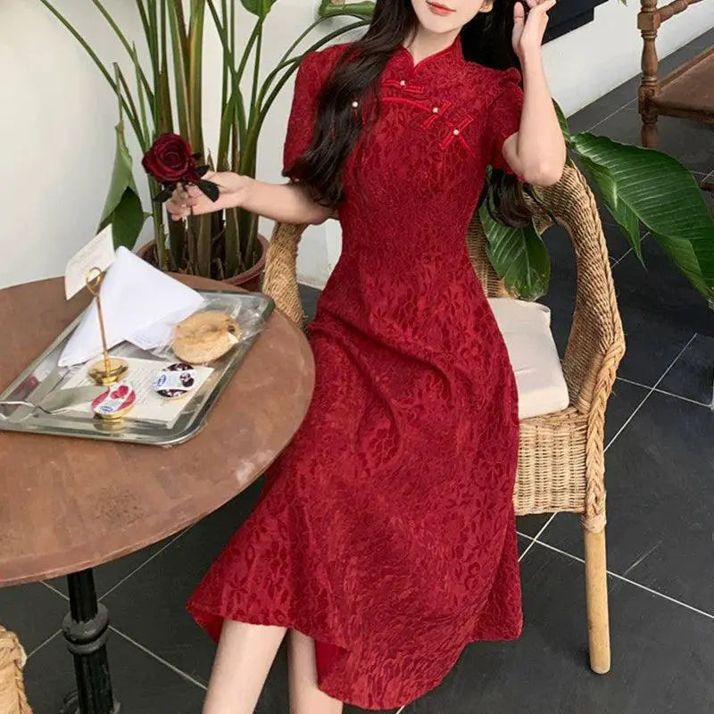 Elegant Chinese Cheongsam Gown Retro Chic Evening Dress