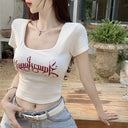 Sexy U Collar Shoulder Short Sleeve T-Shirt For Women