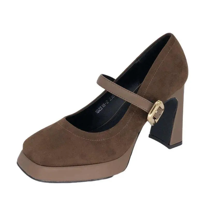 Mary Jane Vintage Suede Heels Retro Chic Korean Style