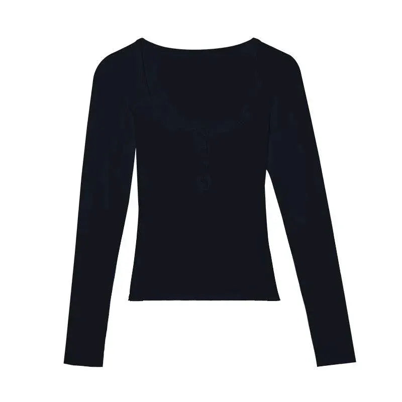 Knit Long Sleeve Blouse With Button Detail For Autumn