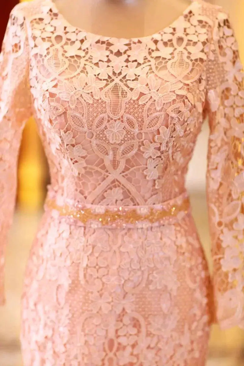 Pink Lace Dress With Hollow Detailing For Elegant Events