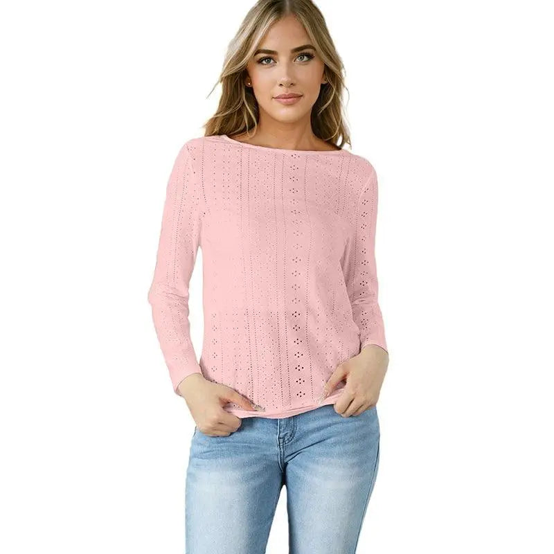 Thin Texture Fashion Pullover Long Sleeves T Shirt For Women