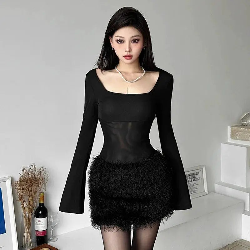 Sylcue Long Sleeve Dress Slim Fit Elegant Apparel Collection