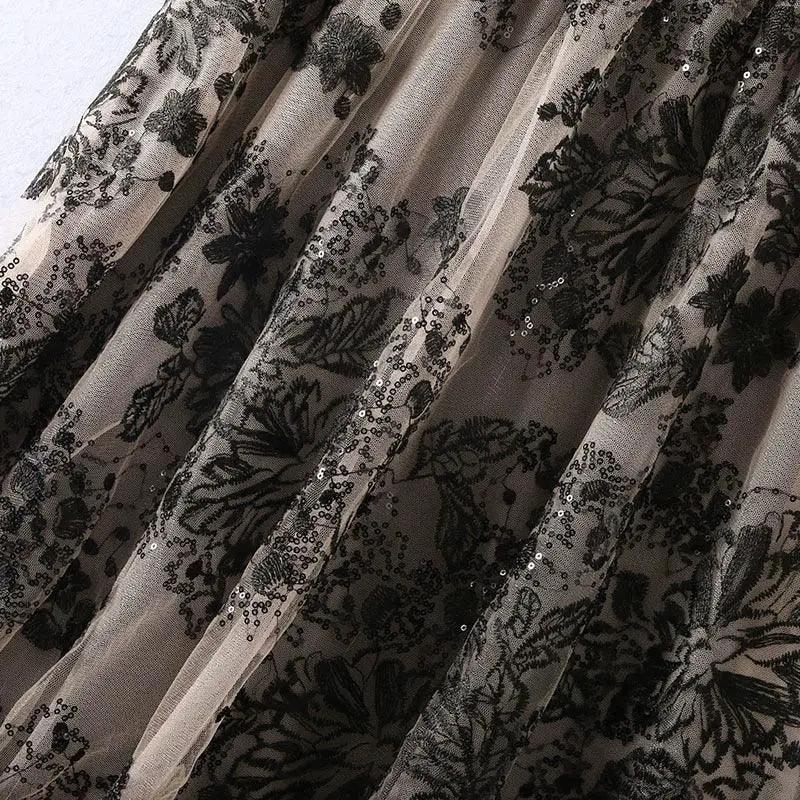 Embroidered Sequin Mesh Skirt Floral Elegance Fashionistas