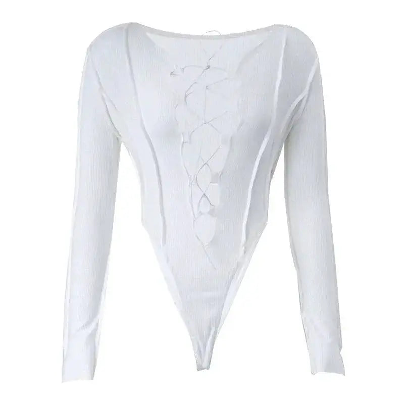 V Neck Long Sleeve Top With Trendy Strap Detail Chic