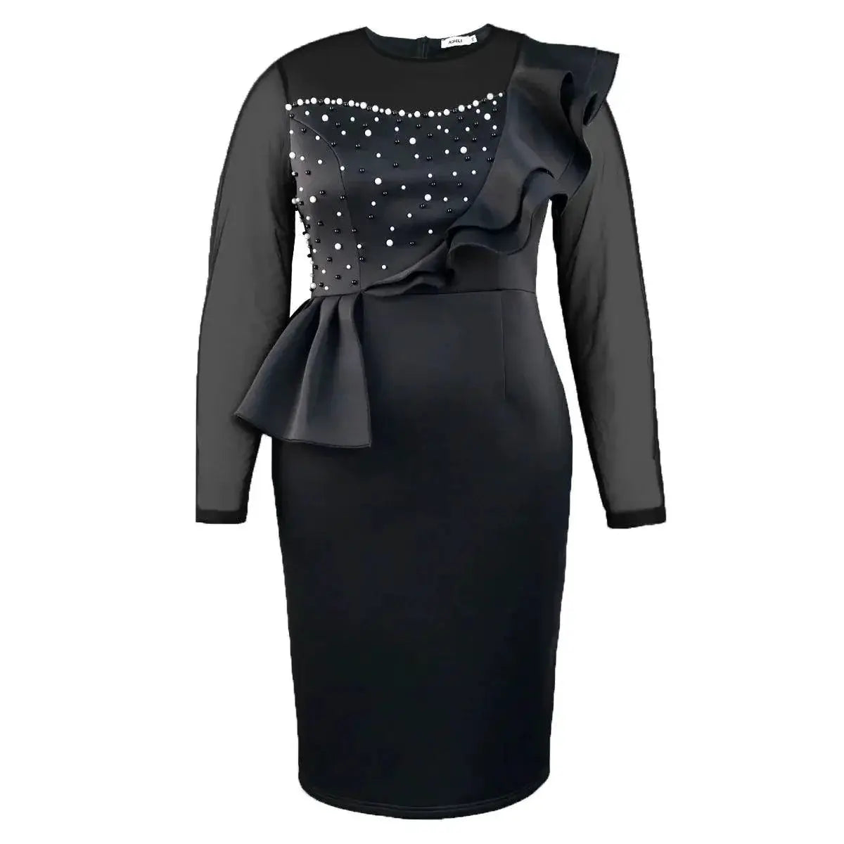 Elegant Mesh Beads Plus Size Party Dress Glamour Chic