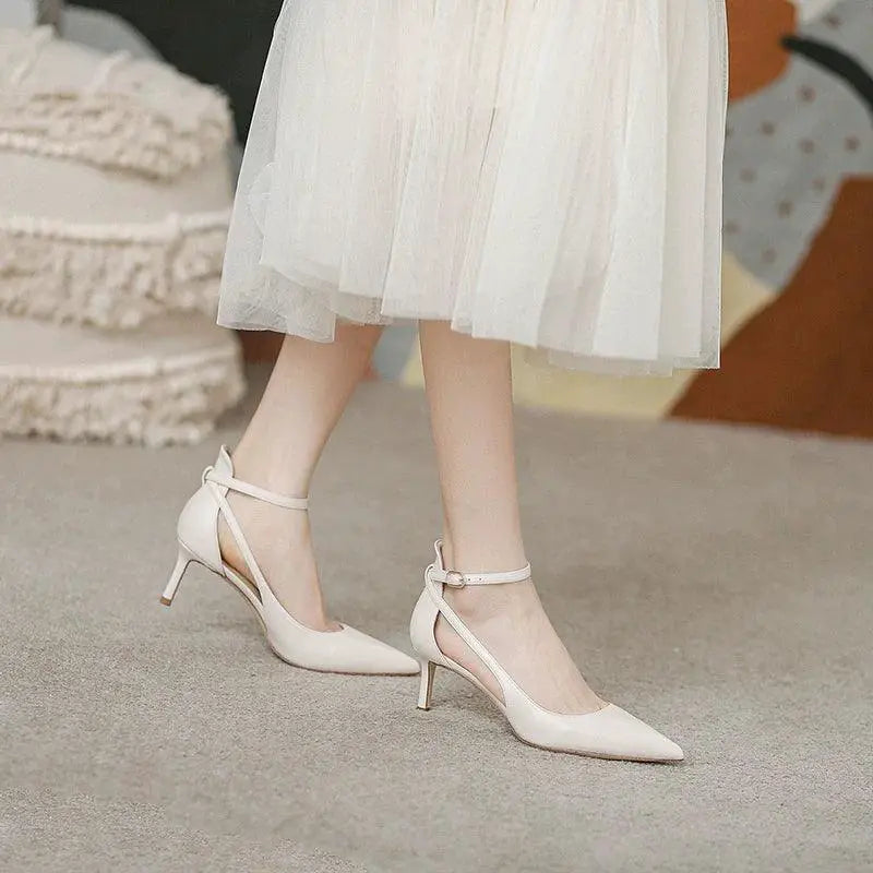 Feiyan Leather Mid Heel Shoes Elegant Versatile Footwear