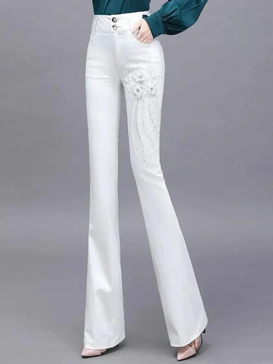Spring Diamond High Waist Denim Trousers Trendy Pants
