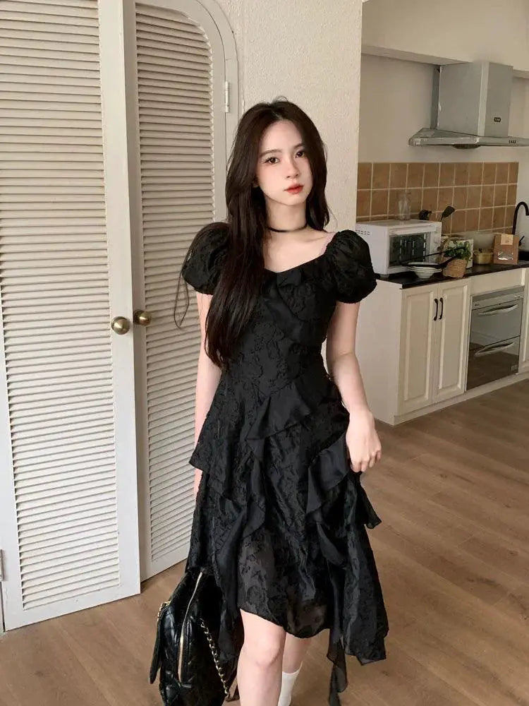 Tea Break Ruffle Dress Korean Chic Style Irregular Hem