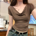 Pure Desire Swing Collar Sexy Slim Stretch Short Sleeve Tee