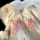 Autumn Puff Print Hooded Cardigan Sweater For Teens