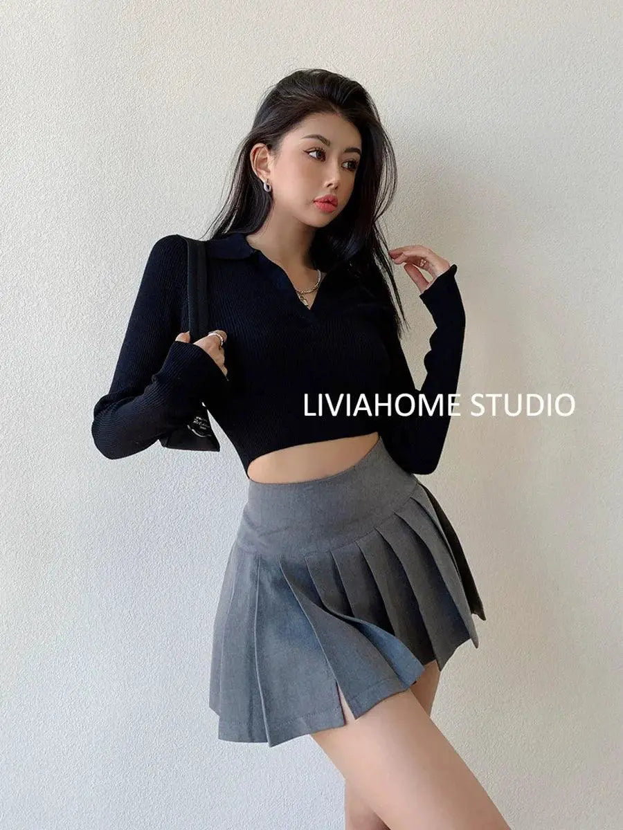 American Style Knitted V Neck Crop Top For Fashionistas
