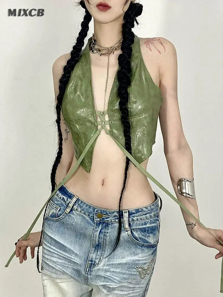 Mixcb Leather Halter Vest Streetwear Confidence Booster