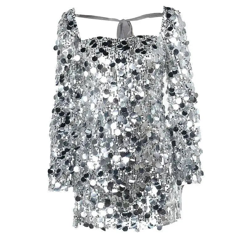 Glamorous Sequined Silver Dress For Socialite Statement