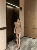 V Neck Pleating Slim Fit Dress Stylish Hollow-out Bodycon Dress