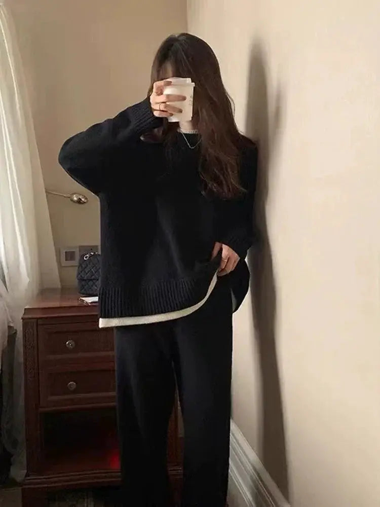 Classic Style Cashmere Sweater Set For Women Two Piece