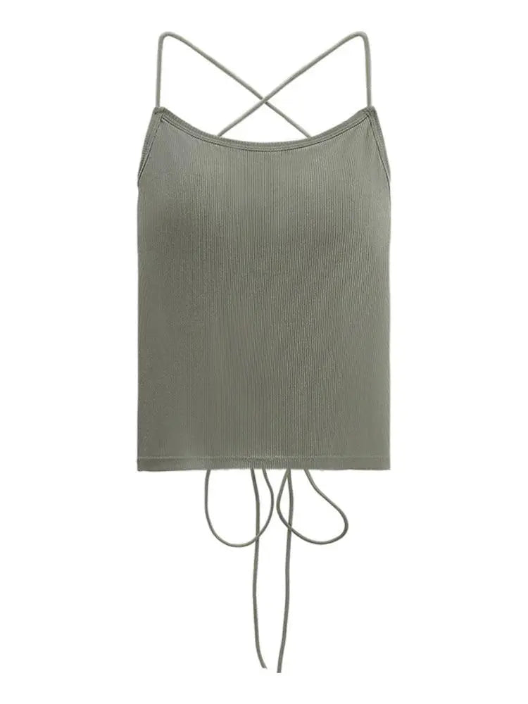 Sneaky Design Open Back Sexy Halter Top With Short Straps