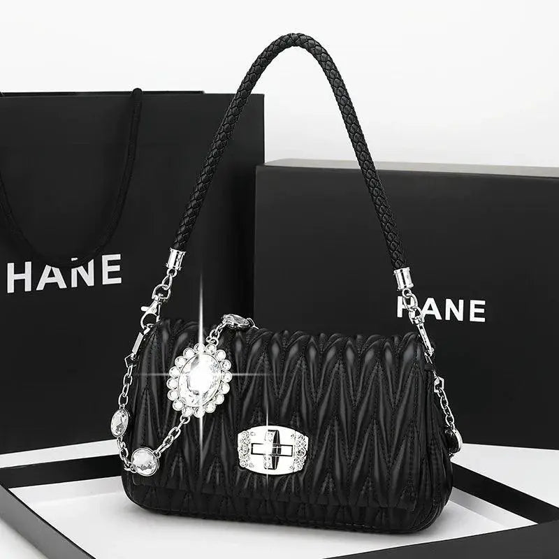 Glam Rhinestone Leather Crossbody Bag Elegant Underarm Carry