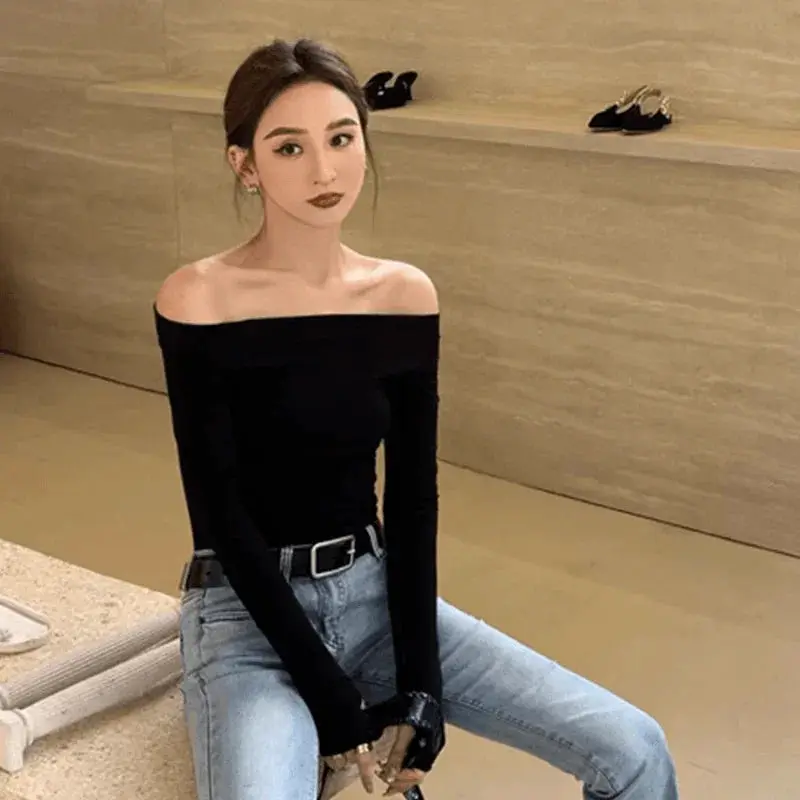Chantilly Black French Style Off Shoulder Top Autumn Fashion