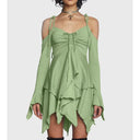 Ruched Asymmetrical Slim Fit Backless Sling Dress Style