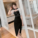 Vintage Rhinestone Women's Dress Elegant European Charm