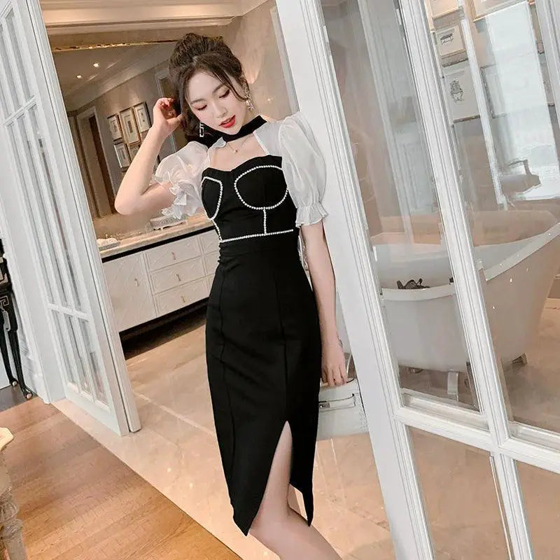 Vintage Rhinestone Dress For Women Elegant European Charm