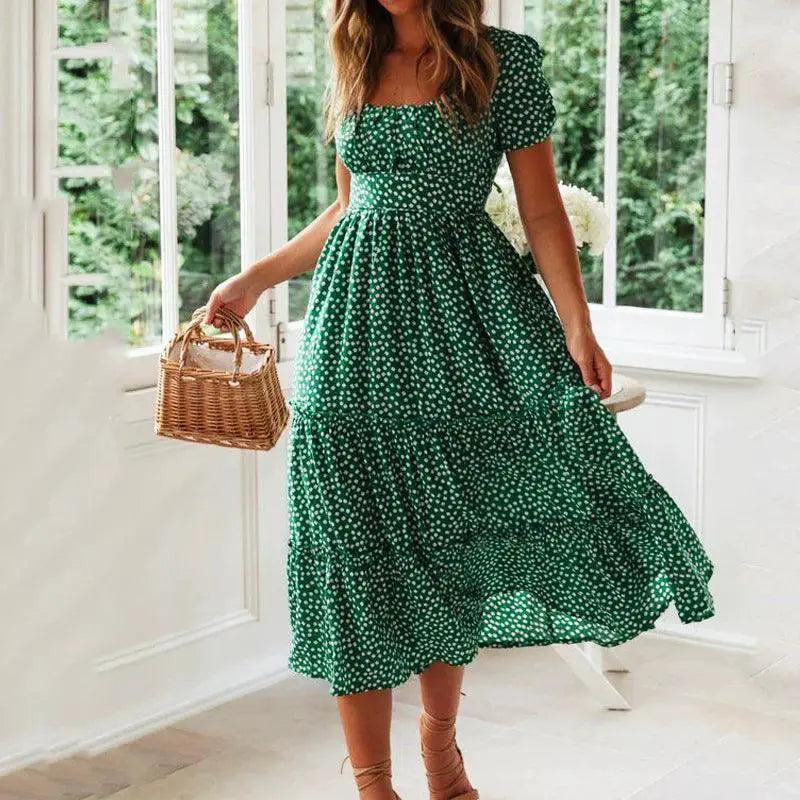 Floral Maxi Dress With Square Collar Spring Fashion