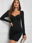 European and American Sexy Low-Cut Long Sleeves Dress