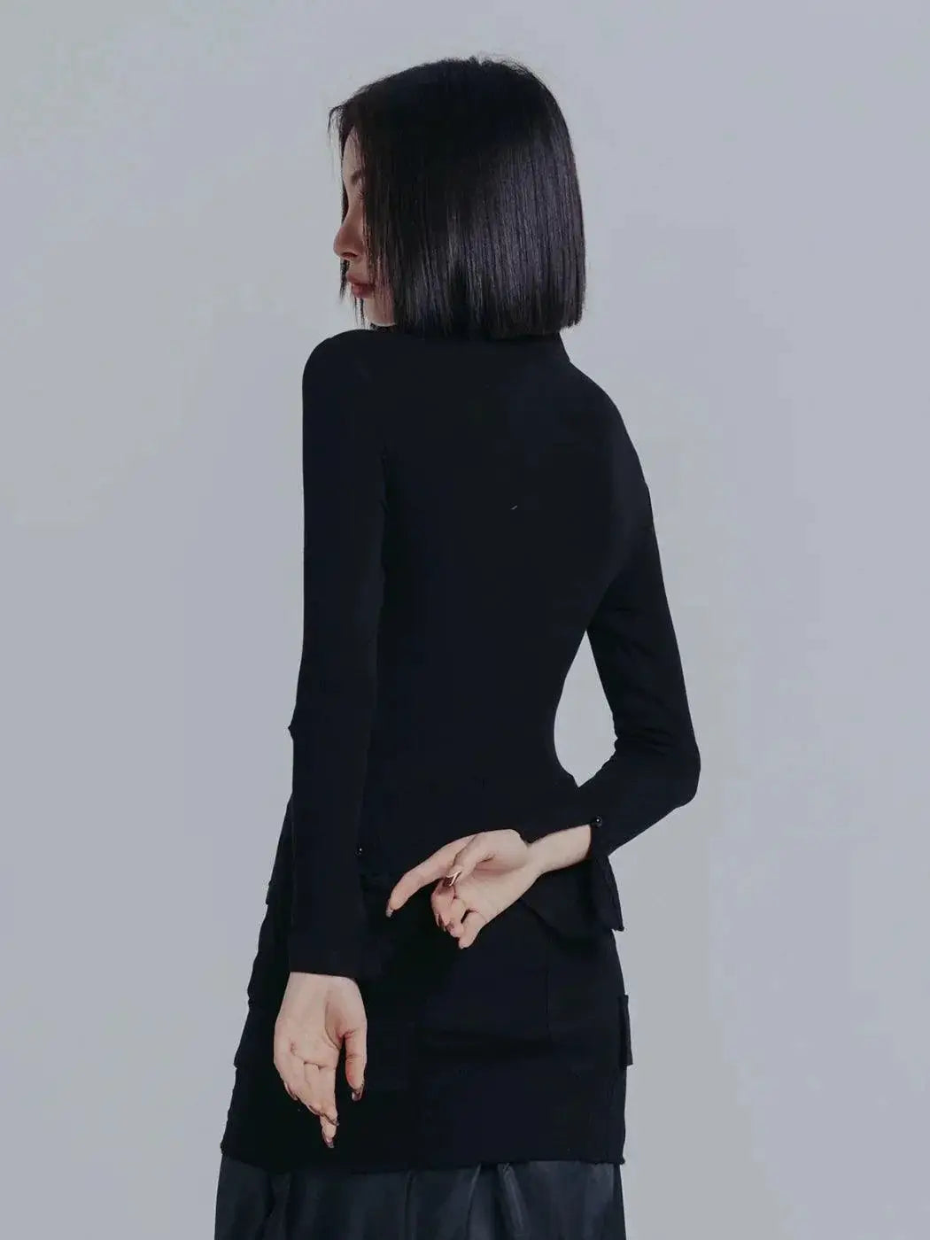 Modern Black Standing Collar Cheongsam Dress Spring Fashion