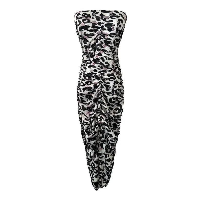Leopard Print Strapless Dress for Elegant Modern Women