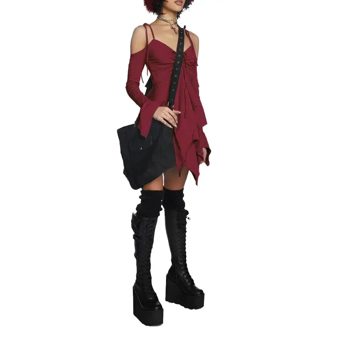 Ruched Asymmetrical Slim Fit Backless Sling Dress Style