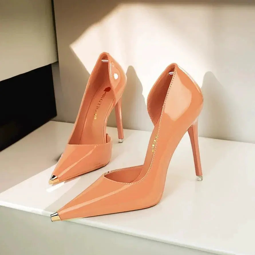 Cut Out High Heels Patent Leather Shoes for Women Chic Style