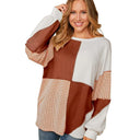 Fashion Color Block Patchwork Round Neck Pullover T-shirt Female