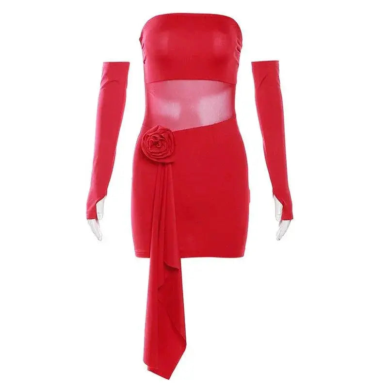 Sylcue Red Mesh Sexy Dress Seductive Elegance Flirty Detail