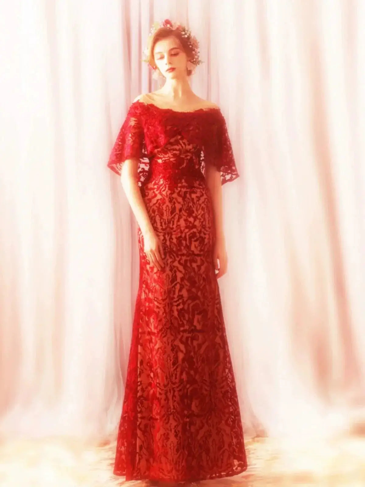 Elegant One Shoulder Fishtail Wedding Gown Embroidered