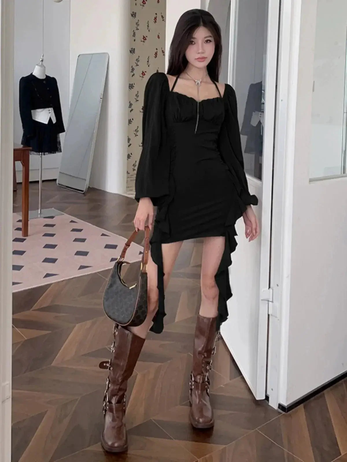 French Fishtail Dress Autumn Elegance Modern Chic Style