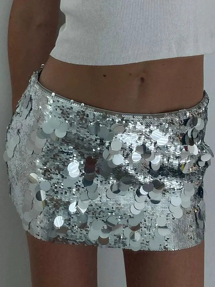Shemoda Sequin Patchwork Dress Chic Low Waist Glamour Party
