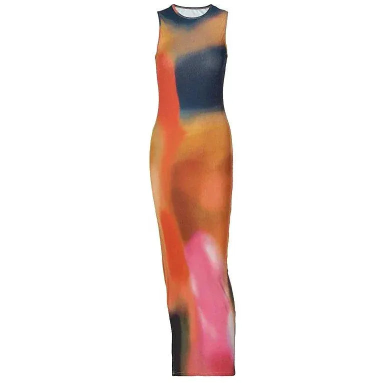 Elegant Tie Dye Floral Dress For Winter Fashion Styles