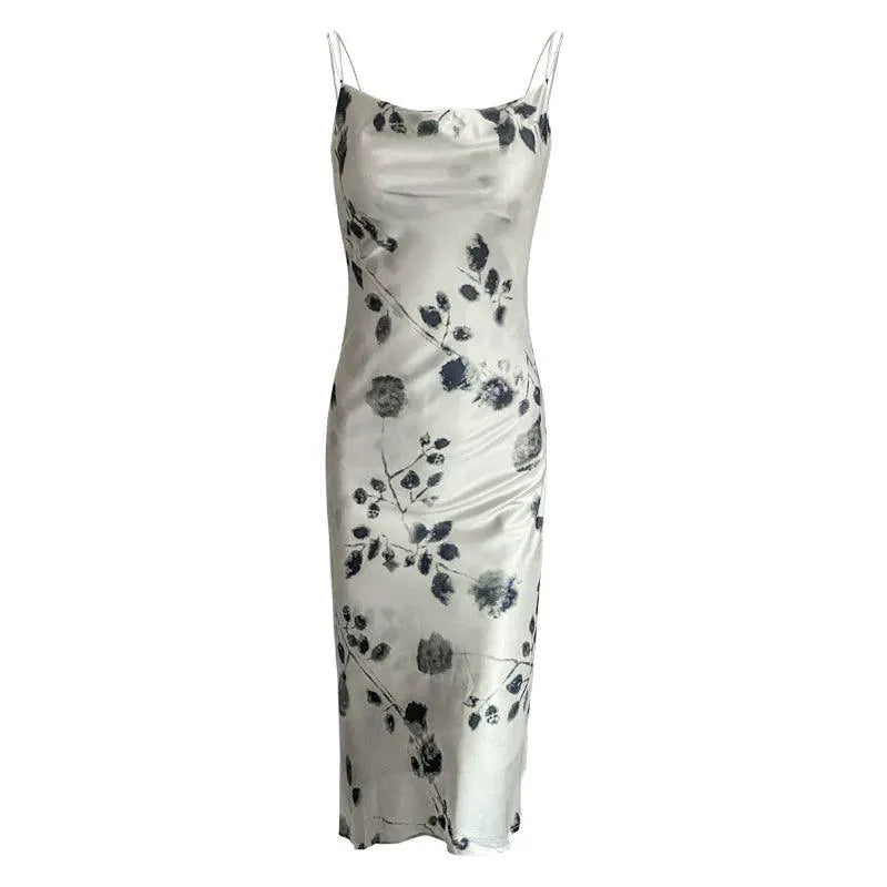 Satin Floral Fishtail Slip Dress For Summer Chic Elegance